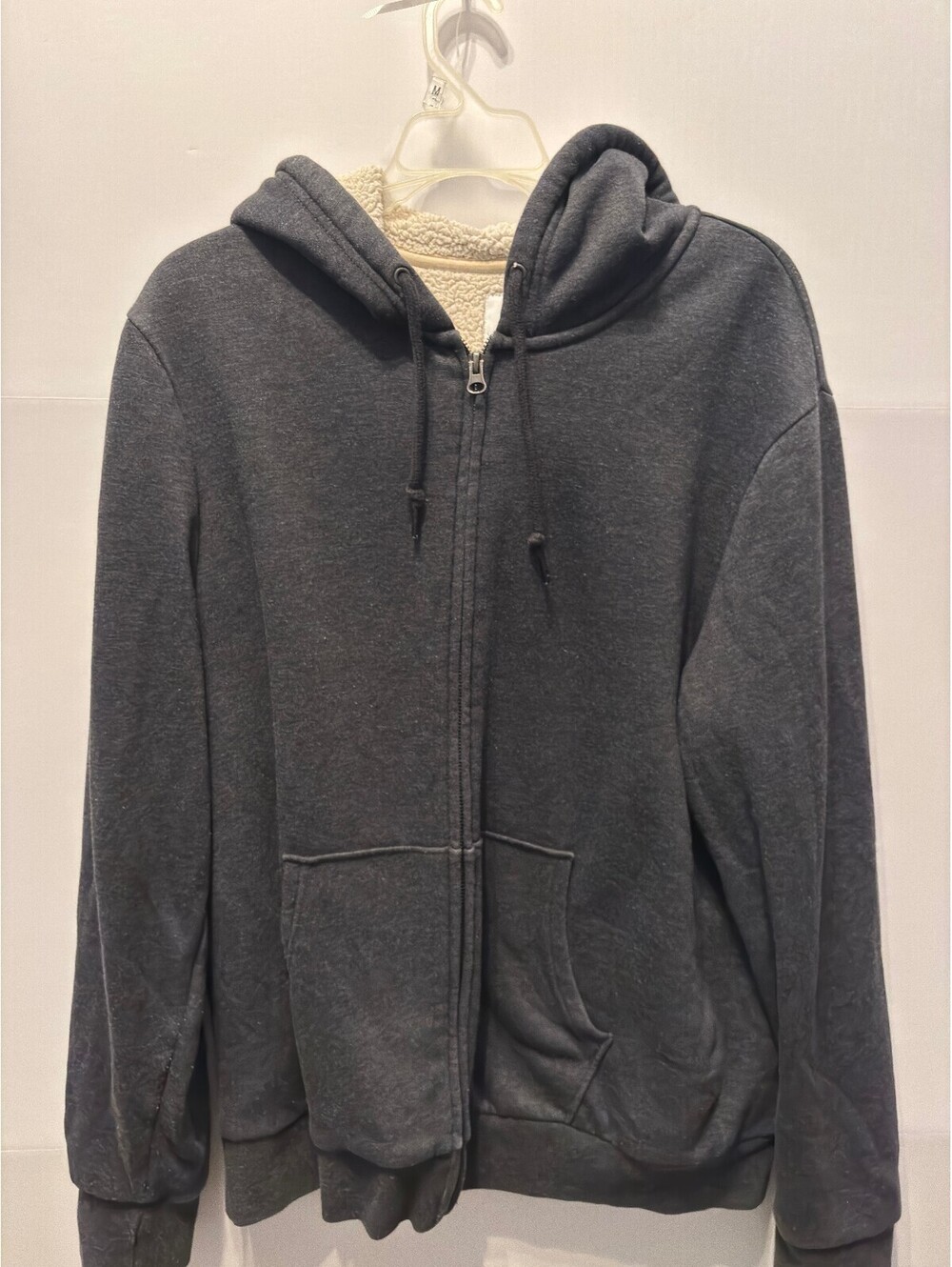 Old Navy dark gray sherpa lined zip hoodie size L
